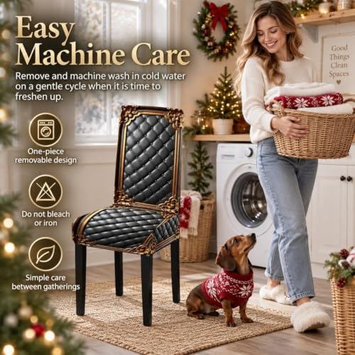 6pcs Washable Baroque Gilded Print Stretch Chair Covers for Dining Room