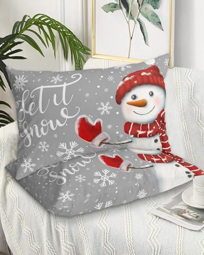 Christmas Snowman Pillowcases 20x26 Inches - Gray 2 Pack Winter Decor