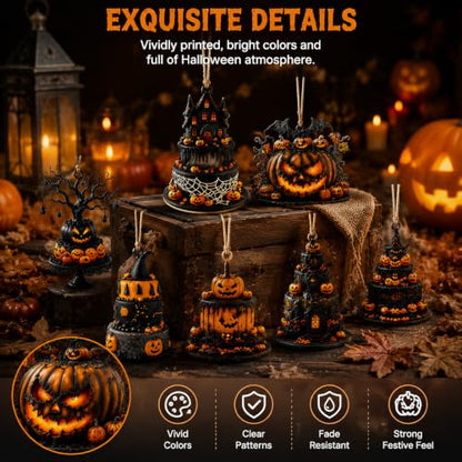 Halloween Wooden Ornaments Set with Spider Web Bat Pumpkin Decorations - Hanging Tree Decor - Variation of THIS listing