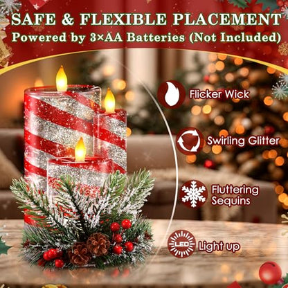 Christmas Snow Globe Flameless Candle with Spinning Glitter - Candy Color LED Tabletop Decor