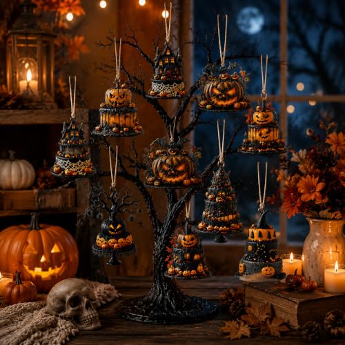 Halloween Wooden Ornaments Set with Spider Web Bat Pumpkin Decorations - Hanging Tree Decor - Variation of THIS listing