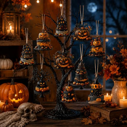 Halloween Wooden Ornaments Set with Spider Web Bat Pumpkin Decorations - Hanging Tree Decor - Variation of THIS listing