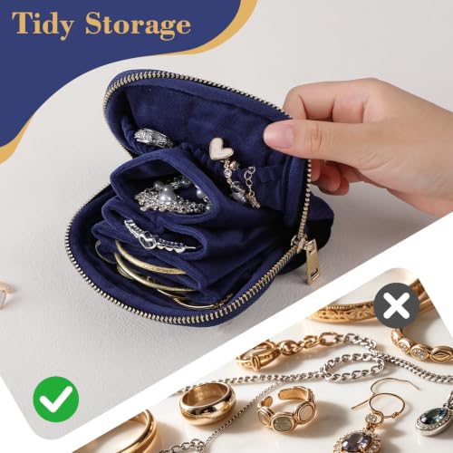 Travel Jewelry Case Small Velvet Organizer - Navy Blue