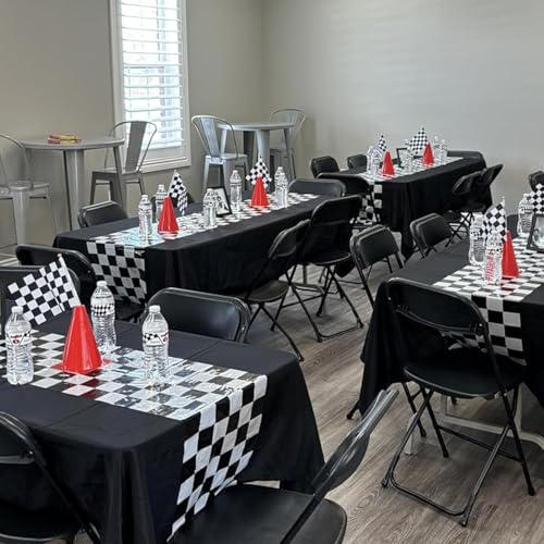 Black Checkered Table Runner 14x108 Inches for Race Car Party, Disposable Plastic