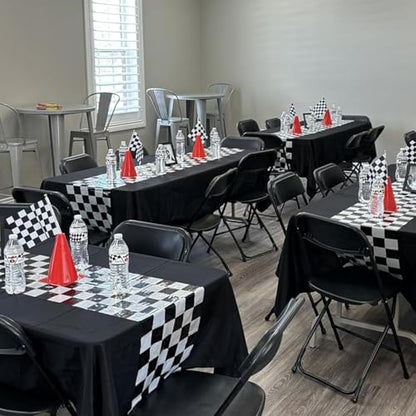 Black Checkered Table Runner 14x108 Inches for Race Car Party, Disposable Plastic