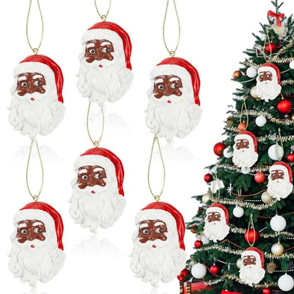 African American Santa Ornament Set - Festive Holiday Decoration, 6 Pieces