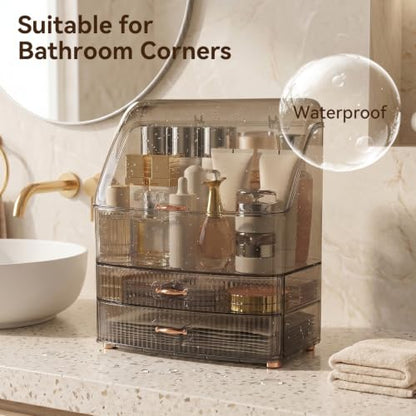 Clear Makeup Organizer Countertop with Lid & 2 Drawers for Vanity