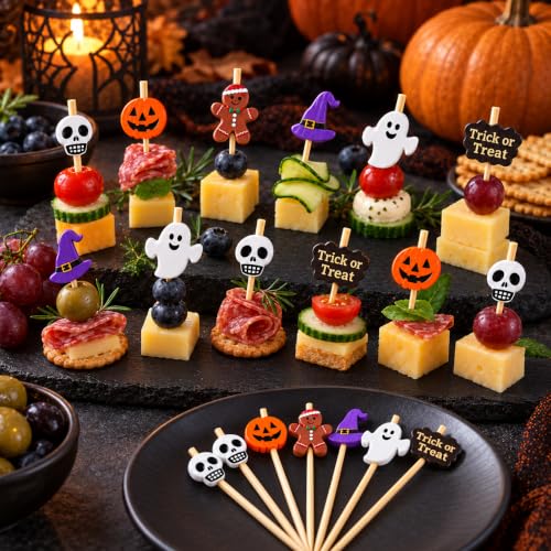 Halloween Skull & Themed Cocktail Picks - 150 Pcs Food & Drink Toothpicks