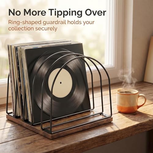 Wooden Vinyl Record Storage Holder - Brown, Stylish & Space-Saving