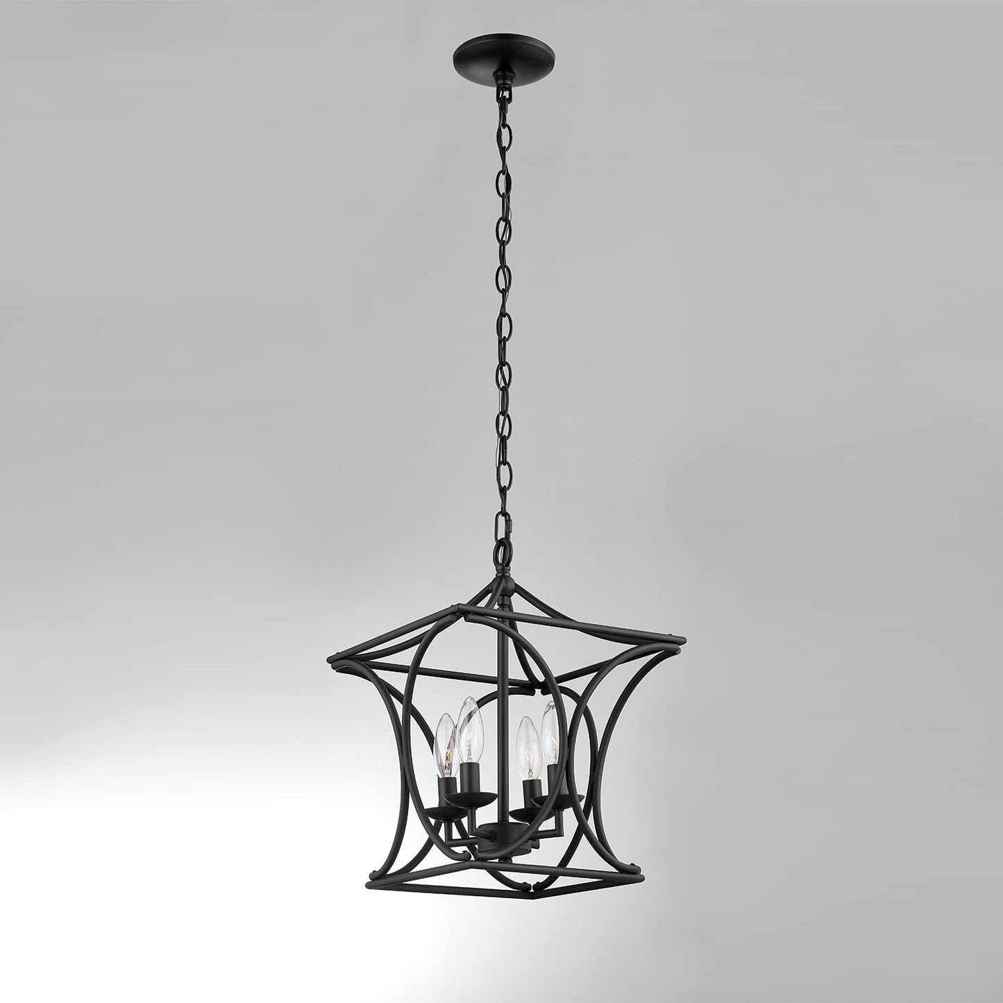 Pendant Light Fixtures 4 Light, Hanging Lantern Lights Chandeliers for Bedrooms, Geometric Cage Hanging Lamp Foyer Pendant Lighting for Farmhouse, Kitchen Island, Entryway, Corridor (Black)