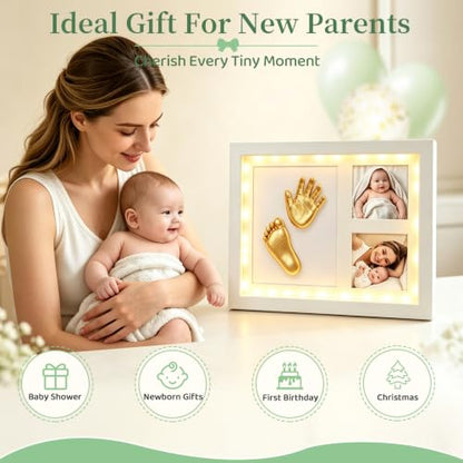 Baby Hand and Foot Casting Kit with Lighted Shadow Box Frame - Keepsake Gift