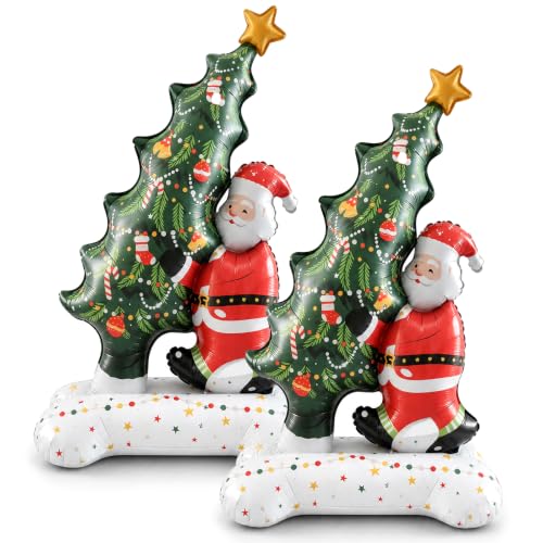 2PCS Santa with Christmas Tree Foil Balloons - Giant Holiday Party Decor