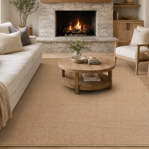 8x10 Jute Area Rug - Faux Wool Non-Slip Indoor Carpet for Living Room