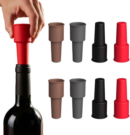 Silicone Wine Stopper for Wine Bottles, 2025 New Wine Stoppers for Wine Bottles, Seal Bottle Cover for Beer Champagne, Glass Bottle Sealer Covers Wine Stoppers for Home Use (8, No Handle)
