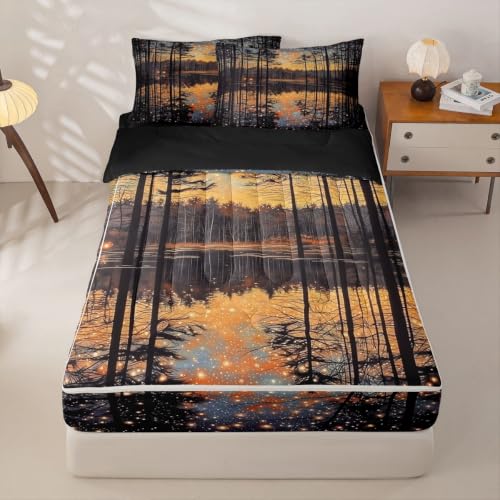 Twin Zipper Bedding Set with Comforter Sheets & Pillowcases - Black Orange