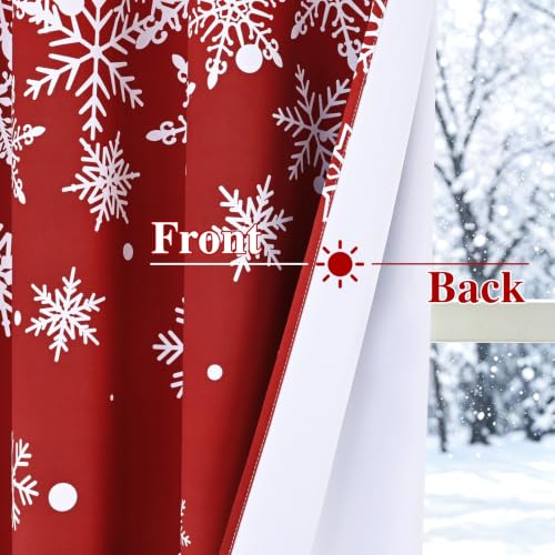 Red Christmas Curtains for Living Room 52 x 63 Inches Snowflake Holiday Drapes - Pack of 2