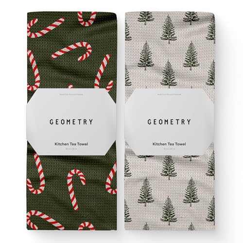 GEOMETRY Christmas Kitchen Towels 2-Pack Peppermint Pines Microfiber Quick Dry Set - 18x30 Inches