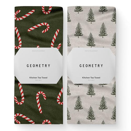 GEOMETRY Christmas Kitchen Towels 2-Pack Peppermint Pines Microfiber Quick Dry Set - 18x30 Inches