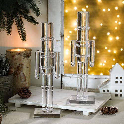 Acrylic Christmas Nutcracker Set - Clear 16 Inch & 12 Inch - 2 Pack - Holiday Decor