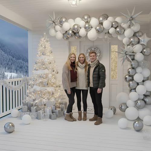 Silver White Winter Wonderland Balloon Arch & Decorations Set