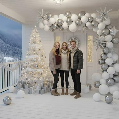 Silver White Winter Wonderland Balloon Arch & Decorations Set