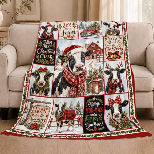 Christmas Cow Plush Fleece Throw Blanket - 50x60 Inches for Women Kids Girls