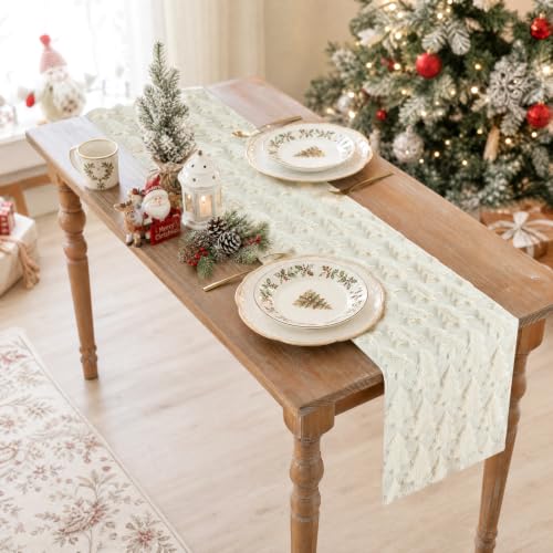 Faux Fur Christmas Table Runner Beige 13x60 Inch Soft Plush Holiday Decor