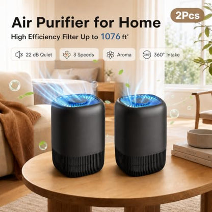 Black 2-Pack Home Air Purifiers for Large Rooms, Pet Odors, Smoke, Pollen