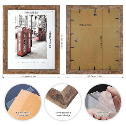16x20 Inch Wooden Picture Frame Set of 2 with Plexiglass - Vintage Wall Art
