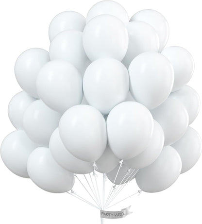 PartyWoo White & Light Blue Balloons - 100 Pcs Each, 12 Inch Perfect for Celebrations