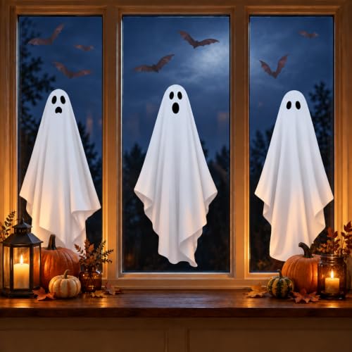 Halloween Ghost Window Clings & Mirror Decals - Large 3 Sheets - Ghosts & Bats - Halloween