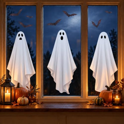 Halloween Ghost Window Clings & Mirror Decals - Large 3 Sheets - Ghosts & Bats - Halloween