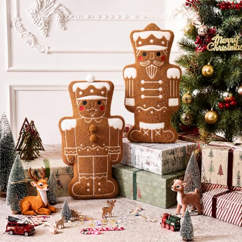 Wenqik 2 Pack Christmas Throw Pillows - Gingerbread Nutcracker Design, 15.7"