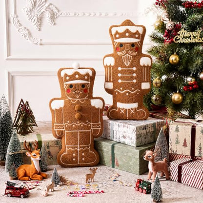 Wenqik 2 Pack Christmas Throw Pillows - Gingerbread Nutcracker Design, 15.7"