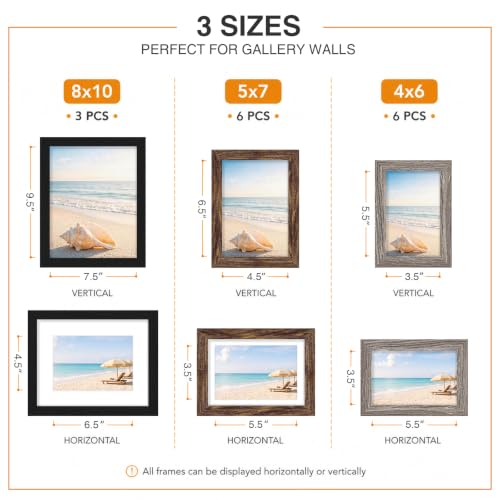 Pallene 15 Pack Multi-Color Collage Picture Frames Wall Decor - Black, Brown, Dark Grey
