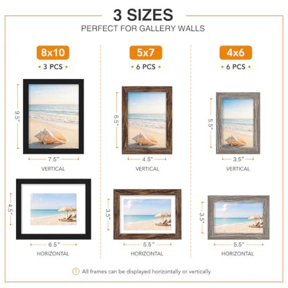 Pallene 15 Pack Multi-Color Collage Picture Frames Wall Decor - Black, Brown, Dark Grey