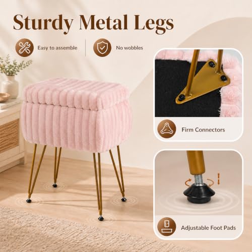 GIANTEX Vanity Stool Chair with Storage & Reversible Lid - Pink (Variation 1)