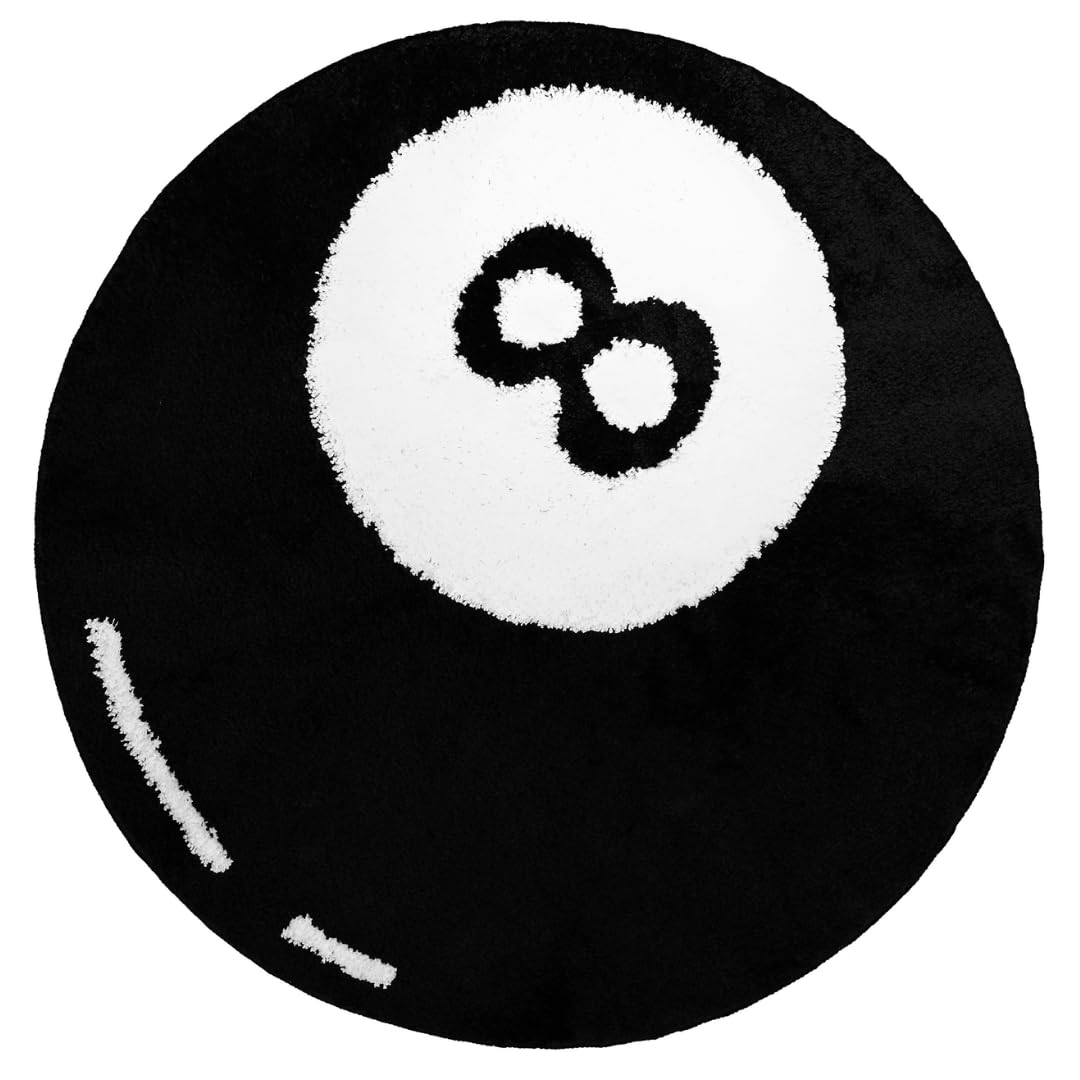 Slothy Fafi 8 Ball Rug - 24 Inch White & Black Hypebeast and Aesthetic Rugs for Bedroom & Living Room - Y2K Room Decor