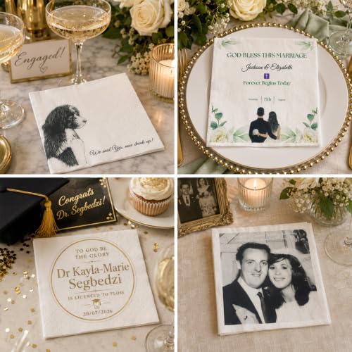 Personalized Cocktail Napkins - Custom Logo & Text Bulk Pack for Party Wedding