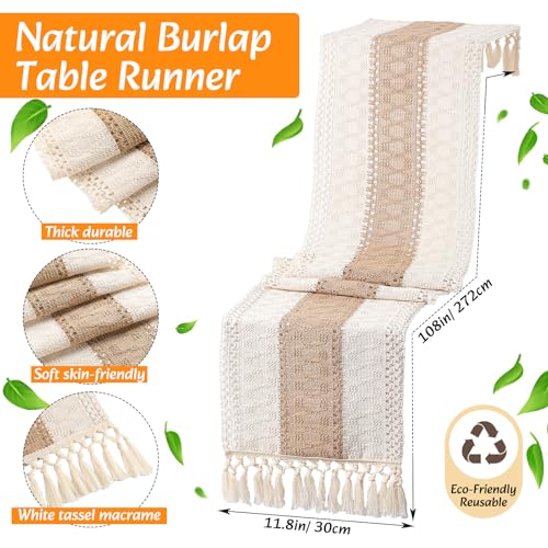 Khaki Boho 8-Piece Table Runner and Woven Placemat Set - 12x108 Inches