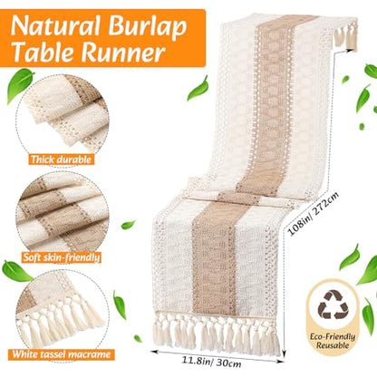 Khaki Boho 8-Piece Table Runner and Woven Placemat Set - 12x108 Inches
