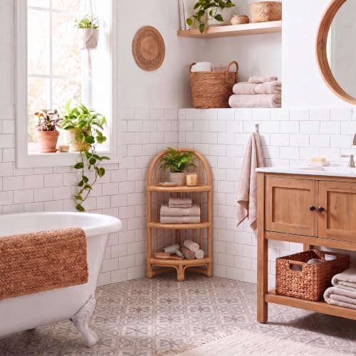 Natural Rattan Corner Shelf Unit - Handwoven 3-Tier Storage Rack for Home & Bathroom