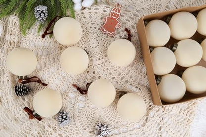 Velvet Christmas Balls Set - Creamy White 15 Pack with 10 Bows for Holiday Decor