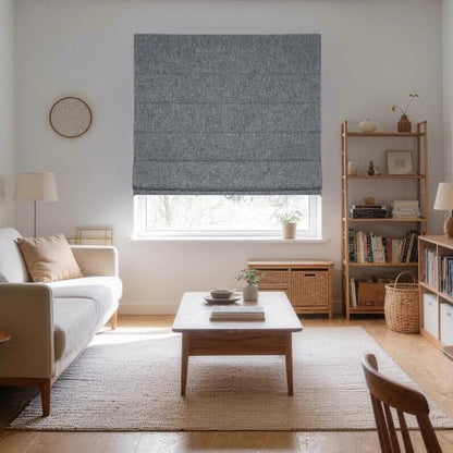 No Drill Blackout Linen Roman Shade - Dark Grey, 35x36 Inches