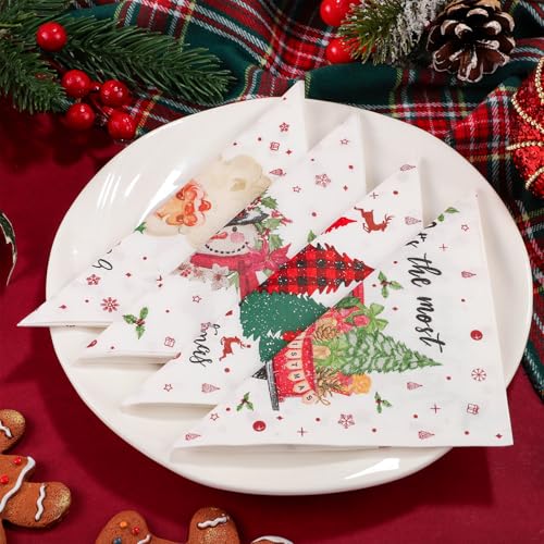 Christmas Cocktail Napkins 200 Pcs Xmas Tree Pattern 5x5 Inch Party Decor