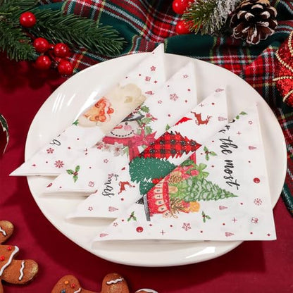 Christmas Cocktail Napkins 200 Pcs Xmas Tree Pattern 5x5 Inch Party Decor