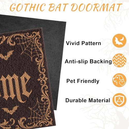 Halloween Front Door Mat Gothic Bat Skull Doormat with Unwelcome Design - Bat Variation