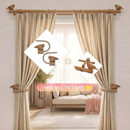 Faux Wood Bird Finial Curtain Holdbacks Tiebacks with Hooks - Rustic Home Decor