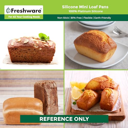 Freshware Silicone Mini Loaf Pan - [2PK] 12 Cavity Mini Bread Pan Brownie Pan, Nonstick Silicone Molds for Brownie, Cornbread, Cheesecake or Cupcake