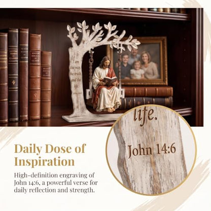Christian Jesus Swing Ornament with John 14:6 Scripture - White Wood Decor